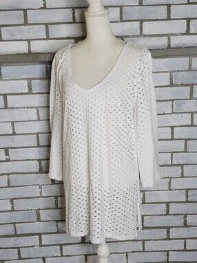 • Eco Swim Hole Jacquard Tunic Swimsuit Swim Beach Cover-Up Size Large White